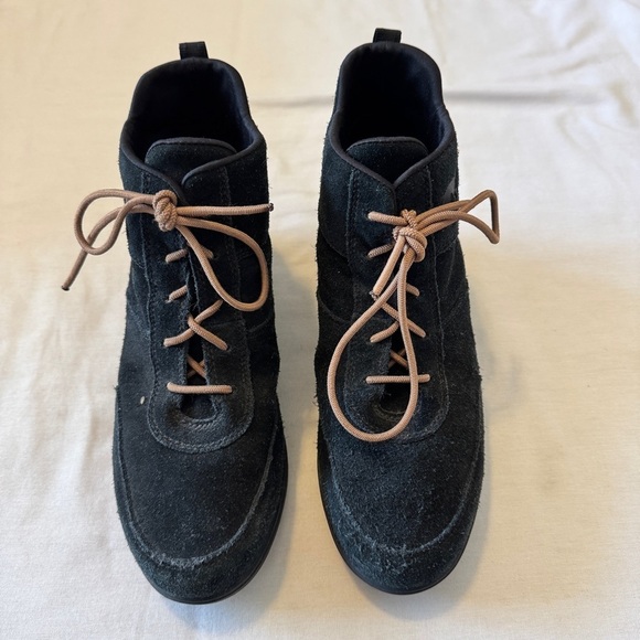 Sorel 10 Evie Sport Lace Black Suede Booties Low Wedge Boots Waterproof - Picture 2 of 11